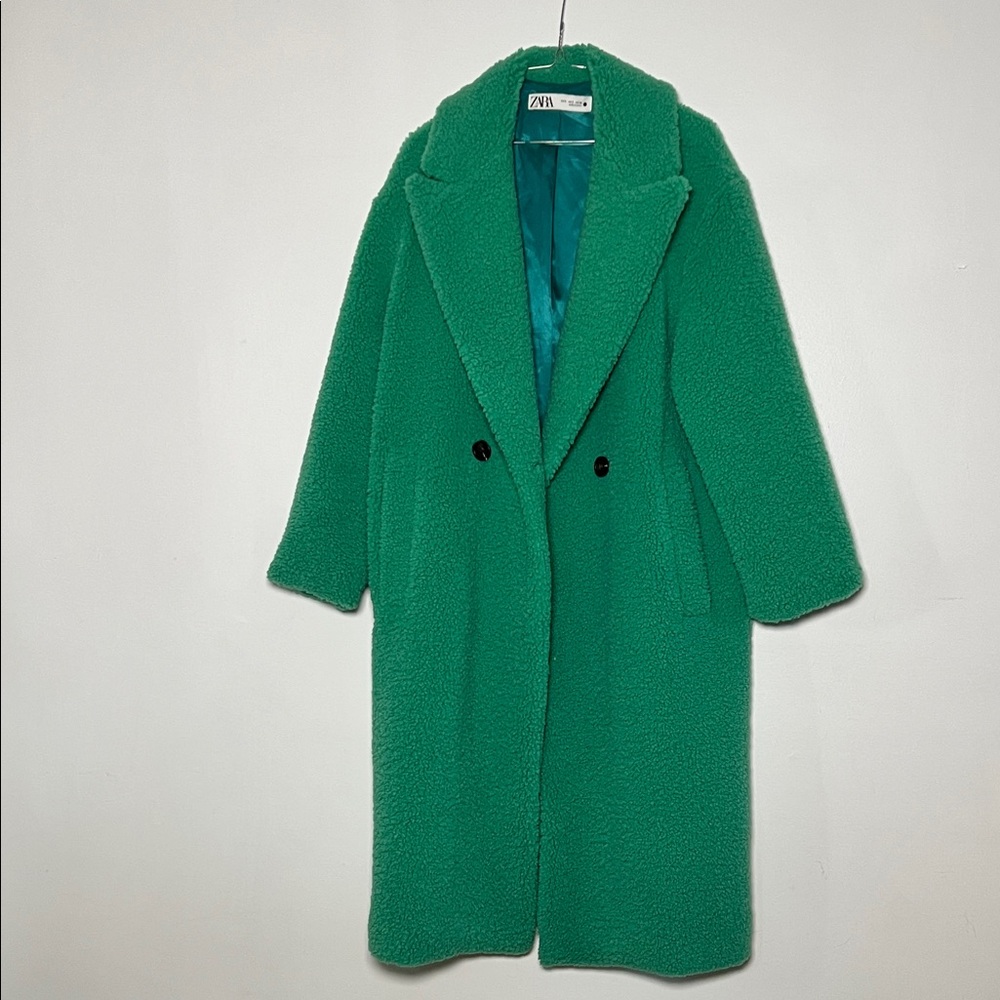 ZARA Emerald Green Teddy Double-Breasted Coat